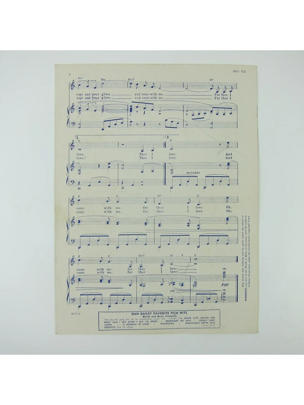 Sheet Music Friendly Persuasion Thee I Love Gary Cooper Dorothy McGuire 1956